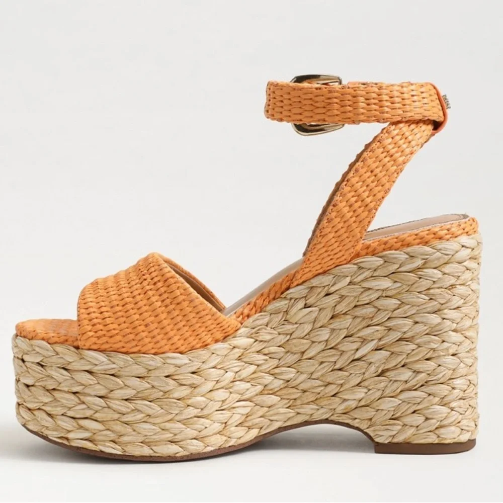 Sam Edelman April Platform Wedge Espadrille Sandal in Mari Gold Raffia